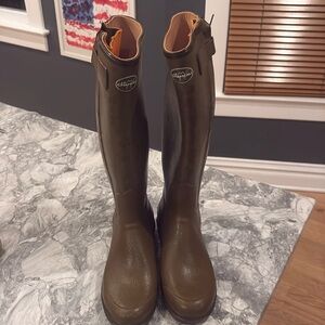 Women’s Le Chameau Rubber Knee-High Rain Boots, Olive, EU 40